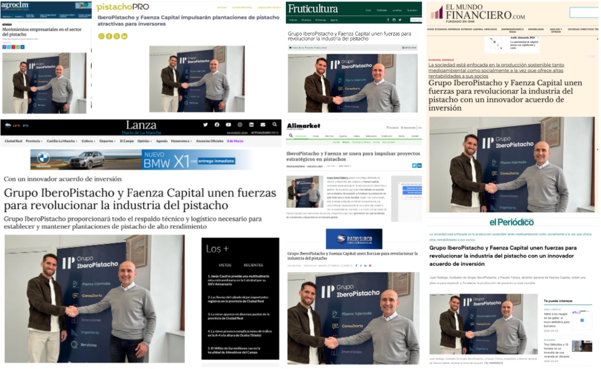Clipping Faenza Capital y Grupo IberoPistacho